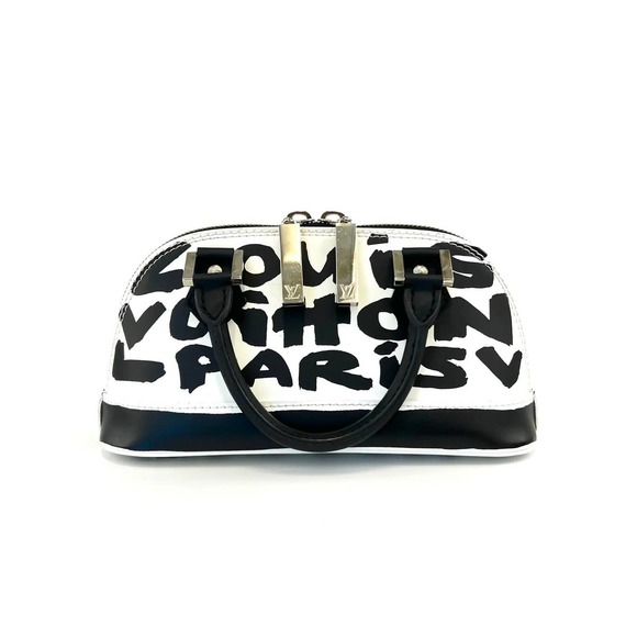 Authentic New Limited Edition Louis Vuitton White Alma MM Sprouse Black  Graffiti Hand Bag